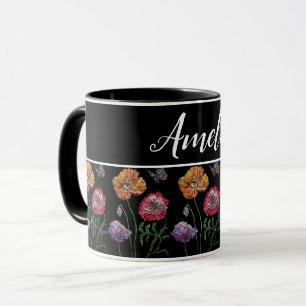 Mug Poppies de pavot Fleurs de fleurs rouges Chic Noir