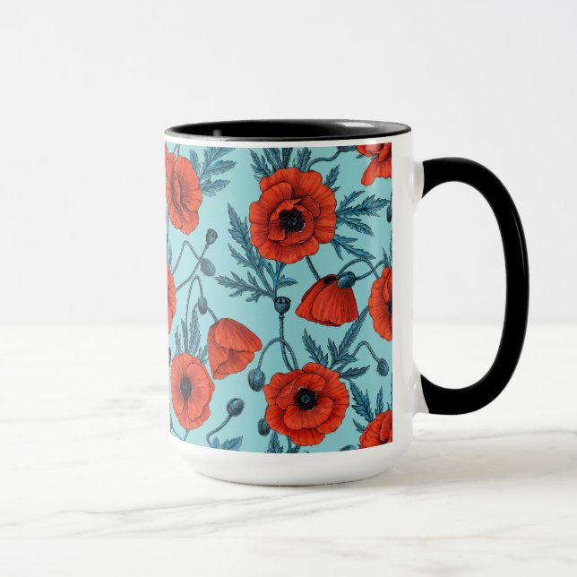 Mug Poppies, rouge et bleu sur le bleu de la piscine (Droite)