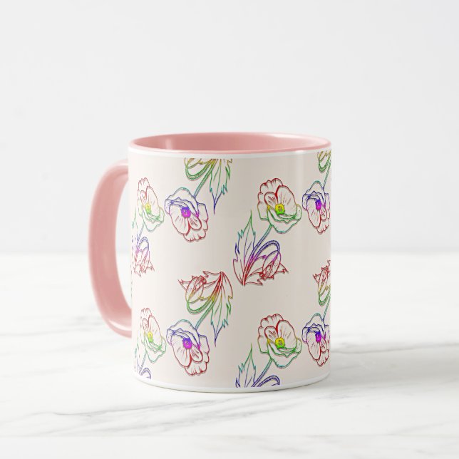 Mug Poppyes motif floral. Coquelicot. (Devant gauche)