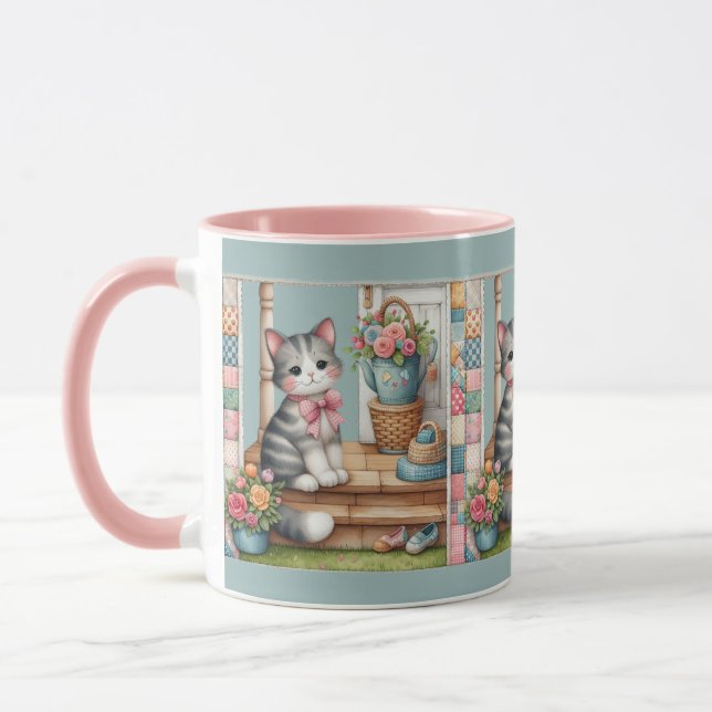 Mug Porch Kitty Floral Patchwork Scene (Gauche)