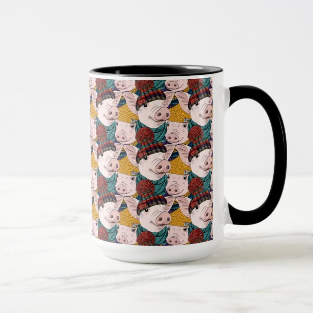 Mug Porcs avec le motif de casquettes (Droite)