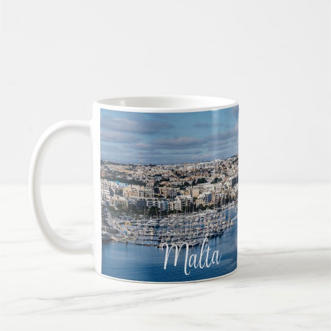 Mug Port de Sliema avec bâtiments et bateaux modernes (Gauche)