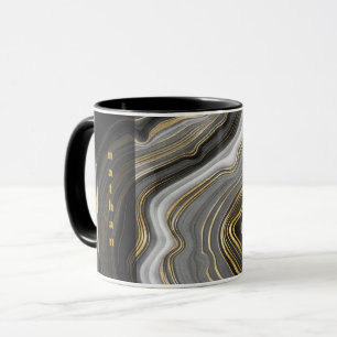 Mug Porte en marbre noir et or Personnalisé