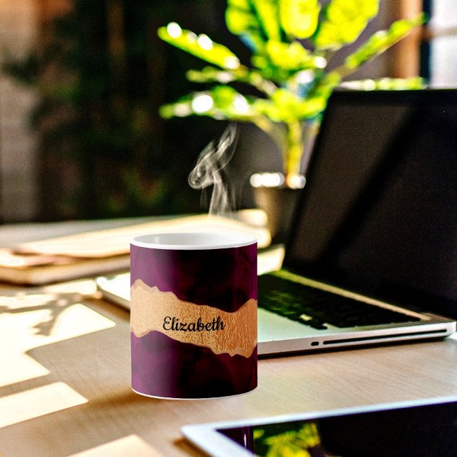 Mug Porte en or violet de Bourgogne marbre rose or nom (Créateur téléchargé)
