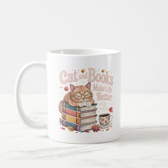 Mug Porte-gobelet Chat Lisant Des Livres Dessin D'auto (Gauche)