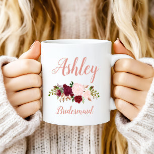 Mug Porte-mère florale rose-marsala personnalisée