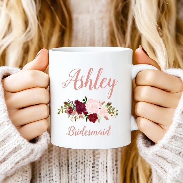 Mug Porte-mère florale rose-marsala personnalisée (Créateur téléchargé)