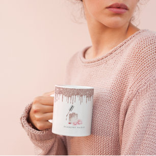 Mug Porte-stylo de salon de beauté en paillettes de ro