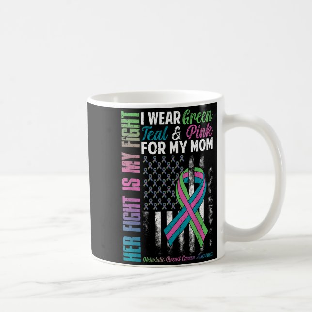 Mug Portez du vert sarcelle rose pour maman cancer du  (Droite)