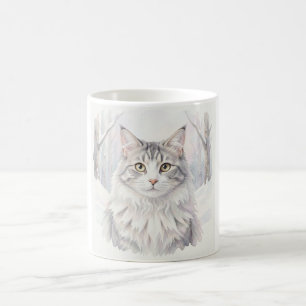 Mug Portrait aquarelle de chat des forêts norvégiennes