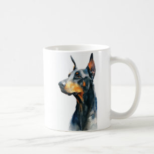 Mug Portrait aquarelle de dobermann noir