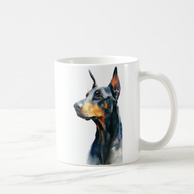 Mug Portrait aquarelle de dobermann noir (Droite)