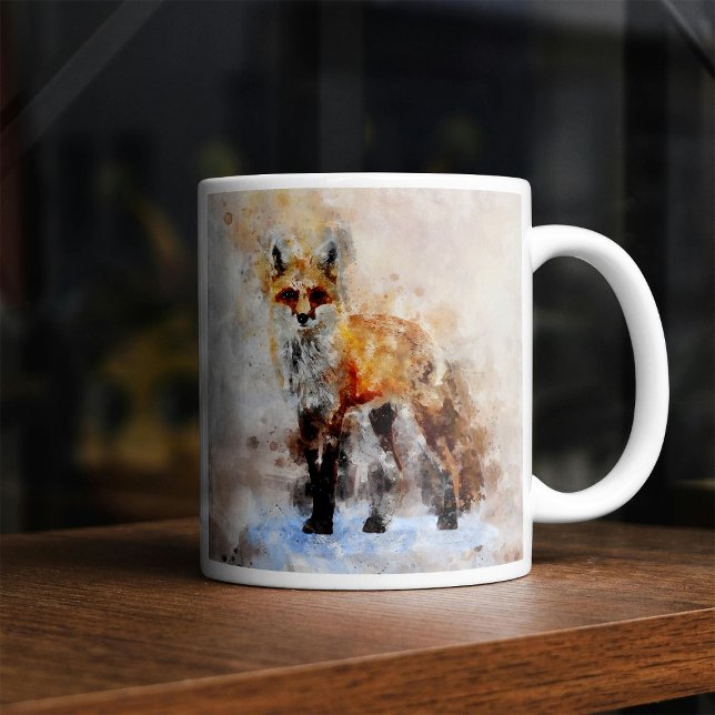 Mug Portrait aquarellé du renard roux 02 (Red Fox Watercolor Portrait 02. Coffee Mug)