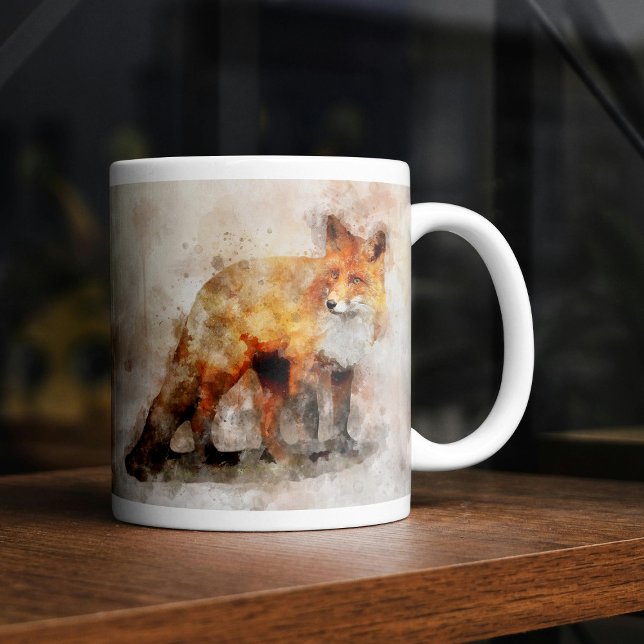 Mug Portrait aquarellé du renard roux 04 (Red Fox Watercolor Portrait 04. Coffee Mug)