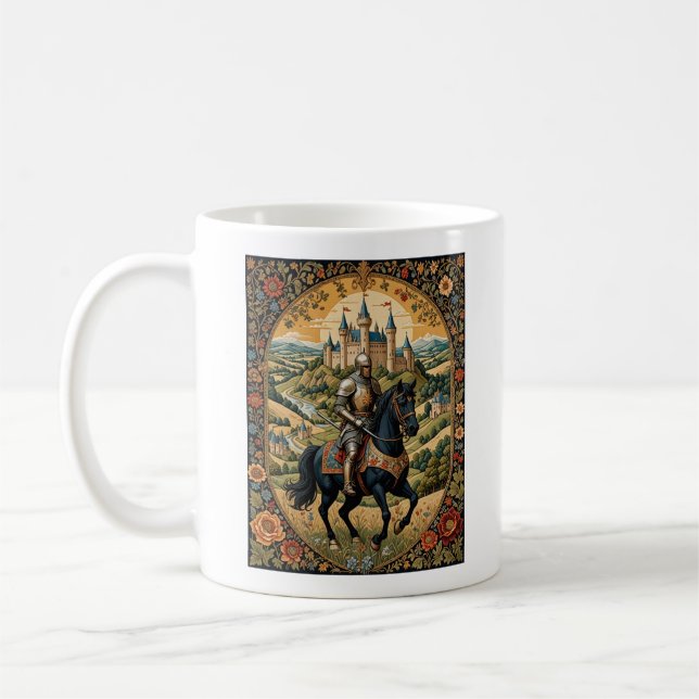 Mug portrait chevalier en armure dans un cadre fleuri (Gauche)