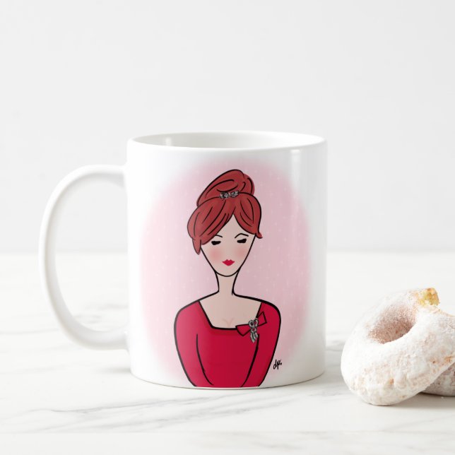 Mug Portrait dame mignon en cartons (Avec donut)