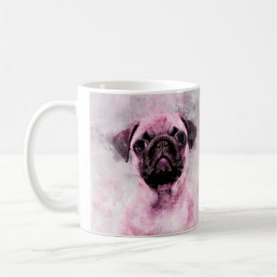Mug Portrait d'aquarelle de chien Carlin rose 02