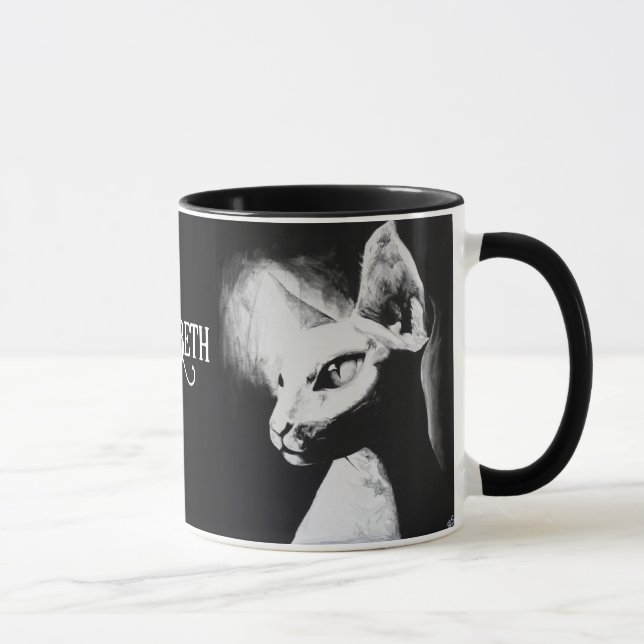 Mug Portrait d'art de chat Sphynx noir et blanc pour a (Droite)