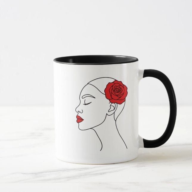 Mug Portrait d'art en ligne d'une femme avec Rose roug (Droite)