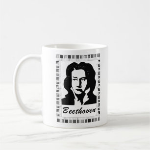 Mug portrait de Beethoven avec cadre de clé de piano