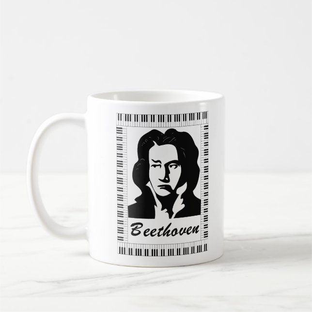 Mug portrait de Beethoven avec cadre de clé de piano (Gauche)