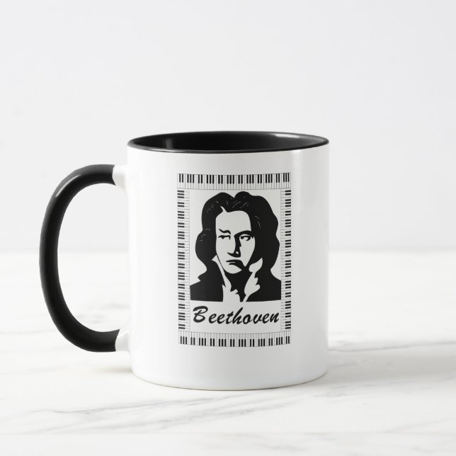Mug portrait de Beethoven avec cadre de clé de piano (Gauche)