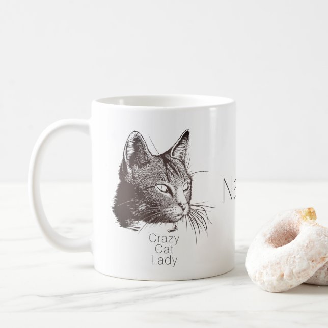 Mug Portrait de chat personnalisé pour la dame de chat (Avec donut)