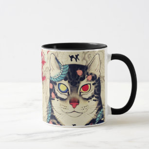 MUG PORTRAIT DE CHAT SAMURAI AVEC TATOS SERPENTS