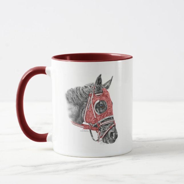 Mug Portrait de cheval de course avec ses couleurs (Gauche)