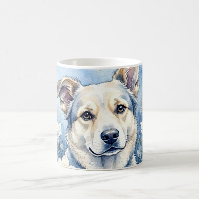Mug Portrait de chien floral botanique à l'aquarelle (Centre)