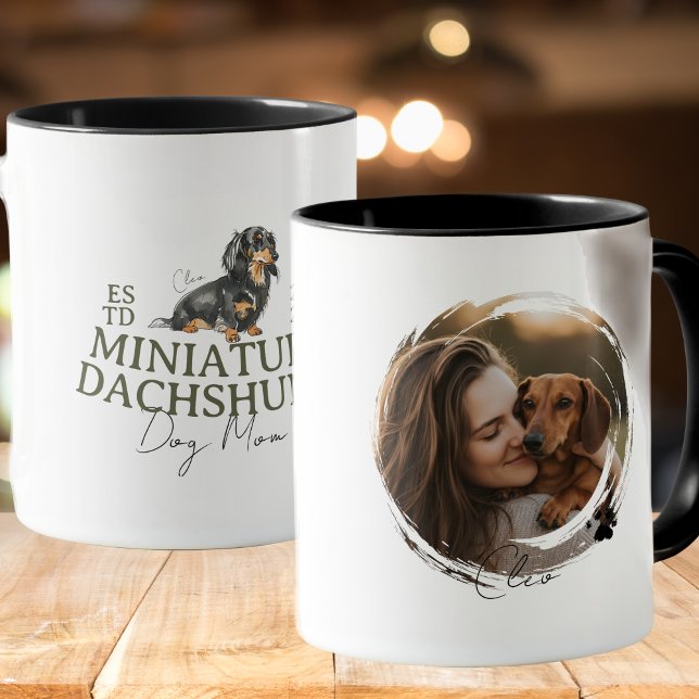 Mug Portrait de chien personnalisé Maman Chien Miniatu (Elevate your kitchen set with this Custom Pet Portrait Dog Mom Miniature Dachshund mug! )