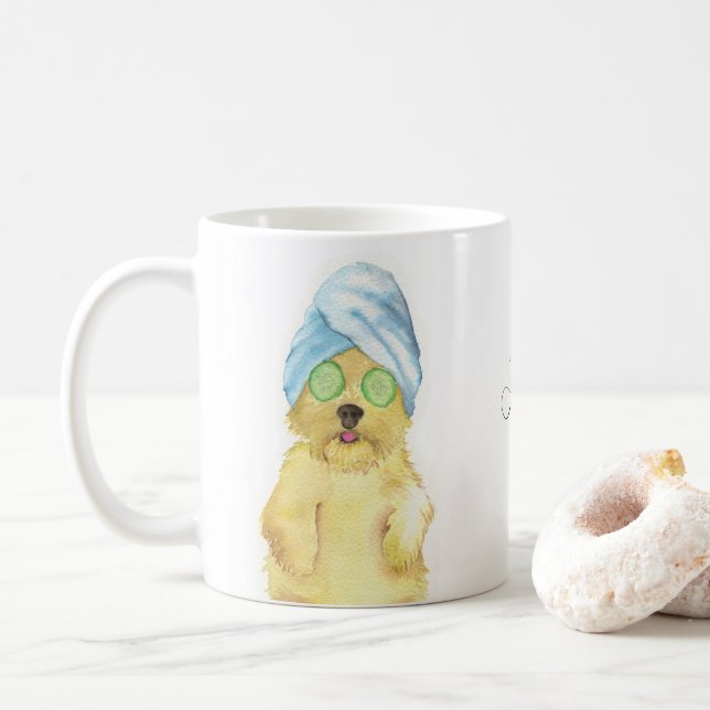 Mug Portrait de compagnie Morkie Poo à l'aquarelle (Avec donut)