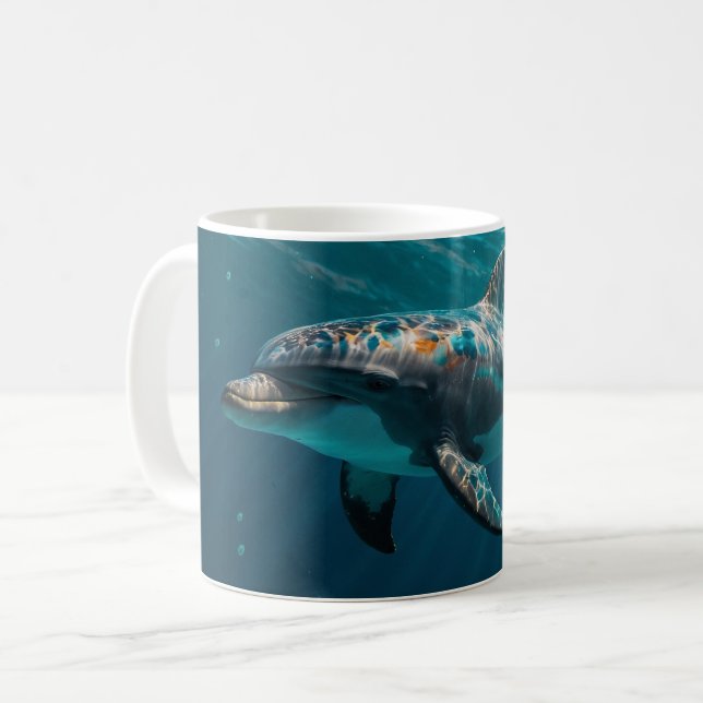 Mug Portrait de dauphin sous-marin bleu océan (Devant gauche)