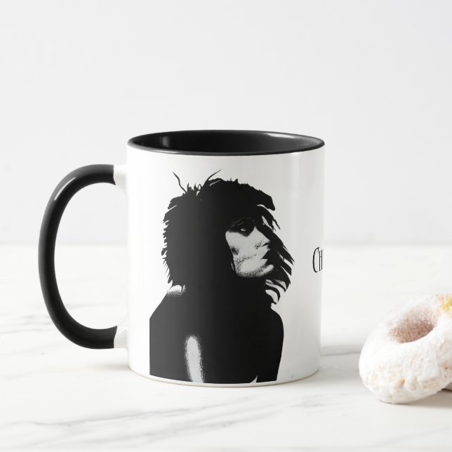 Mug Portrait de déesse gothique Art original Noir Blan (Avec donut)