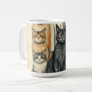 Mug Portrait de famille de chats d'inspiration vintage