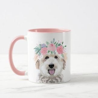 Mug Portrait de fleurs roses de Goldendoodle