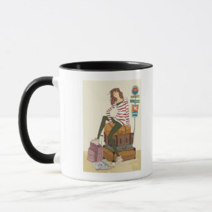 Mug Portrait de jeune femme se reposant sur la valise