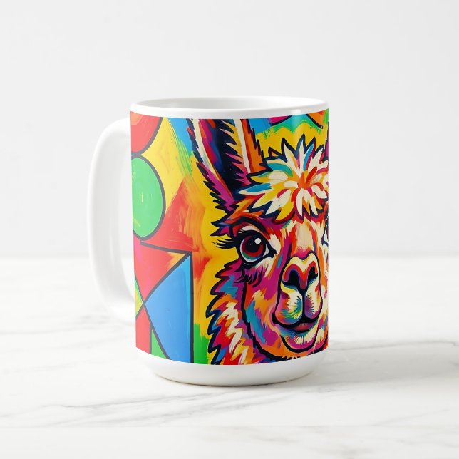Mug Portrait de lama vibrant dans le style Pop Art (Devant gauche)