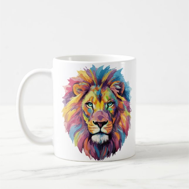 Mug Portrait de loup à l'aquarelle arc-en-ciel (Gauche)
