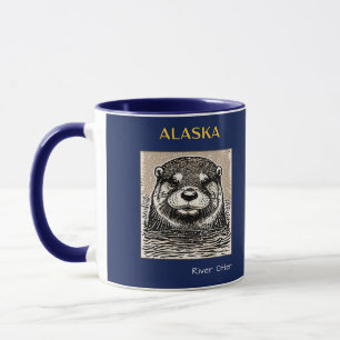 Mug Portrait de Otter de la rivière Alaska bleu et or