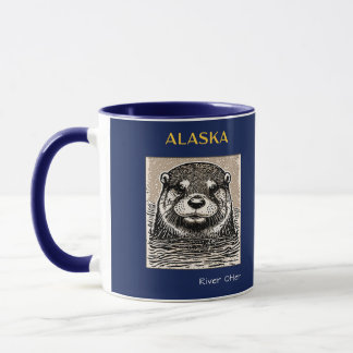 Mug Portrait de Otter de la rivière Alaska bleu et or