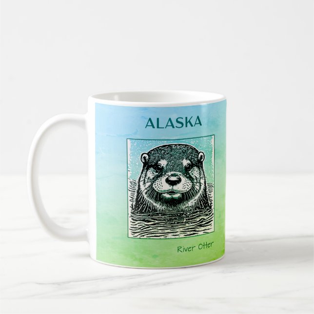 Mug Portrait de Otter de la rivière de l'Alaska - bleu (Gauche)