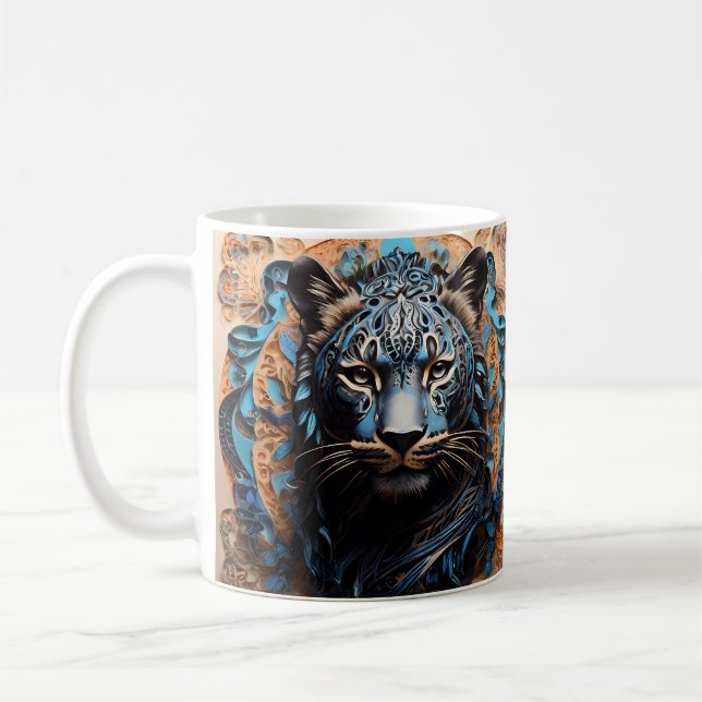 Mug Portrait de Panthère Vibrant avec Motifs Floraux (Gauche)