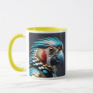 Mug Portrait de perroquet bleu doré.
