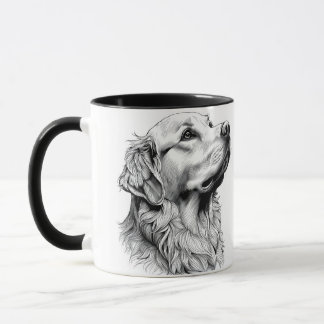 Mug Portrait de Retriever doré en art linéaire fin | É