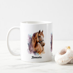 Mug Portrait de tête de cheval brun à l'aquarelle