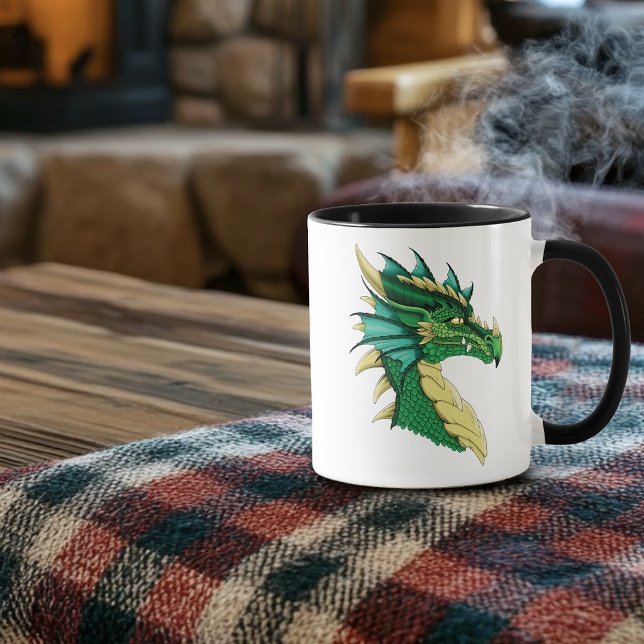 Mug Portrait de tête de dragon vert émeraude Fantastiq (Créateur téléchargé)