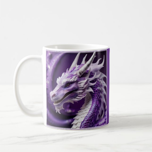 Mug Portrait D'Imaginaire D'Un Dragon Violet Et Blanc (Gauche)