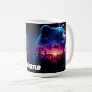 Mug Portrait d'ours à double exposition avec coucher d