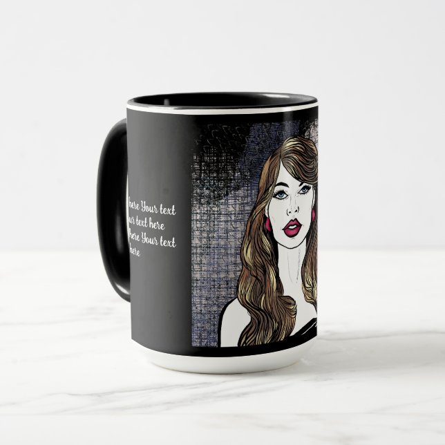 Mug portrait d'une fille aux longs cheveux bruns perso (Devant gauche)